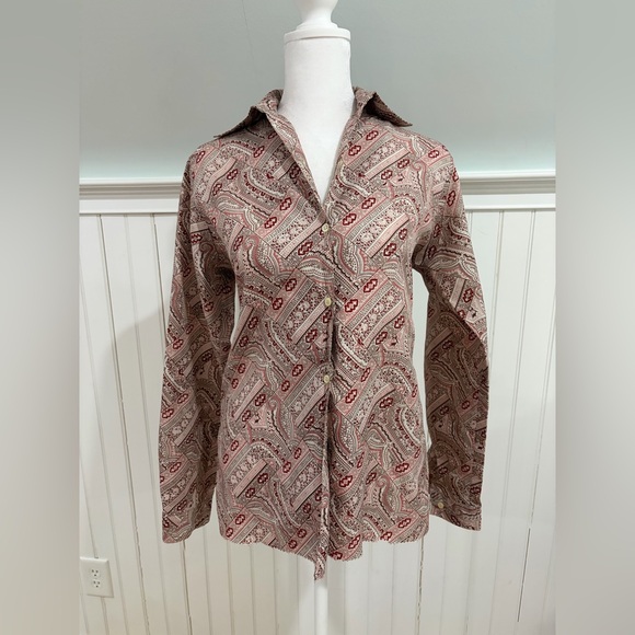 Tops - Paisley Long Sleeve Button-Up Blouse